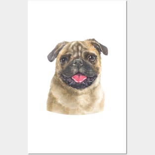 Cute Fawn Pug Watercolor Art Posters and Art